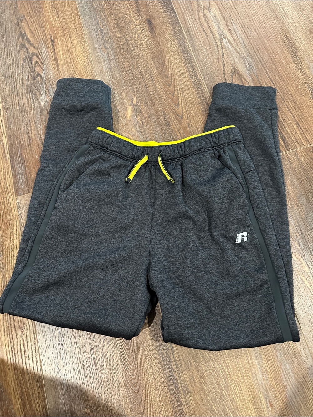 Russell Athletic Dark Gray Joggers with Yellow Trim